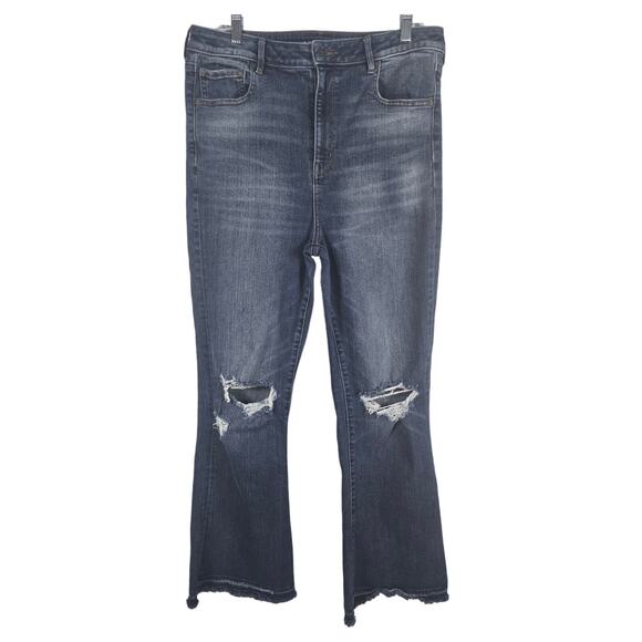 American Eagle High Rise Dropped Frayed Hem Flare Women's Jeans 16 - Picture 1 of 6